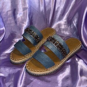 Crown Vintage Blue and Brown Sandals with Espadrille Style